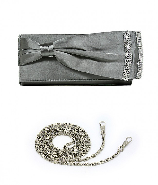 Evening Bag - Double Layer Bow w/ Linear Studs &ndash; Gray &ndash; BG-92206GY